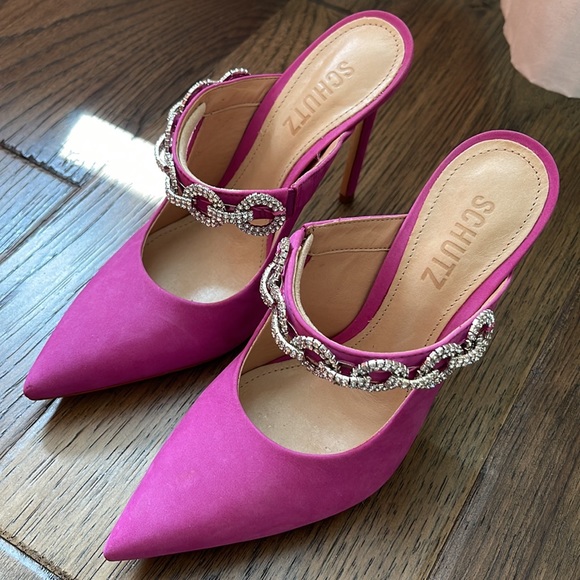 Schutz Elisah Pink Slip On Pointy Toe Embellished Upper High Stiletto Heel 5.5 - Picture 7 of 11